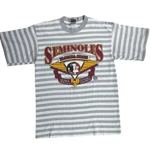Sports Line Boy's Gray White Striped Seminoles Florida State Graphic Tee Large.